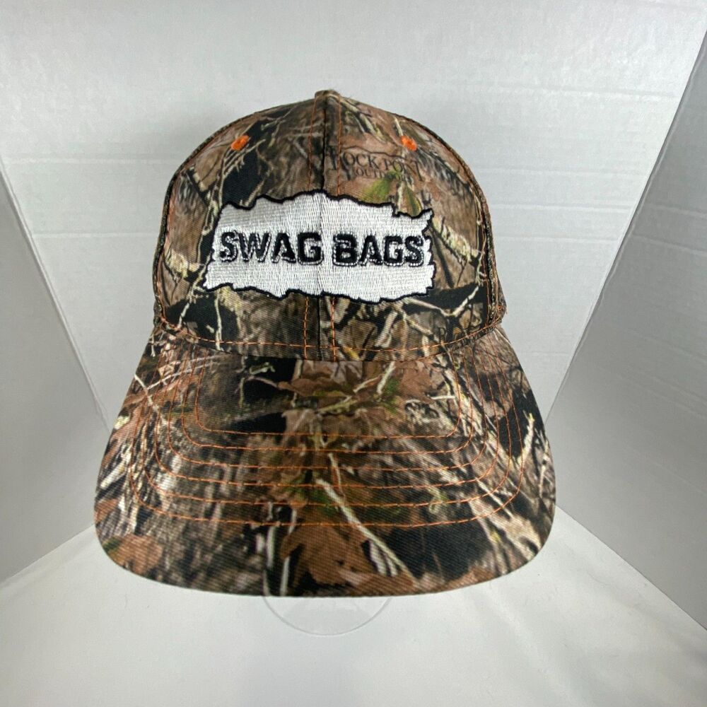 Rock Point Camo Trucker Hat Swag Bags Frayed Patch Blaze Orange Hunting Cap